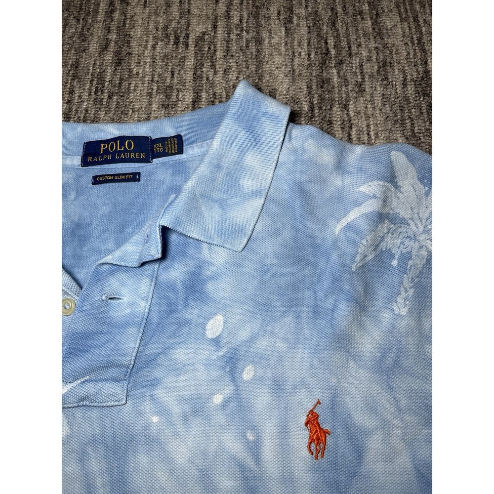 Polo Ralph Lauren Custom Slim Fit Men's 2XL Blue/White Tie-Dye Tropical Polo - Picture 6 of 7